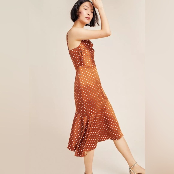 Anthropologie J.O.A Just One Answer Josie Polka Dot Slip Dress Gold Size Large - Picture 4 of 12